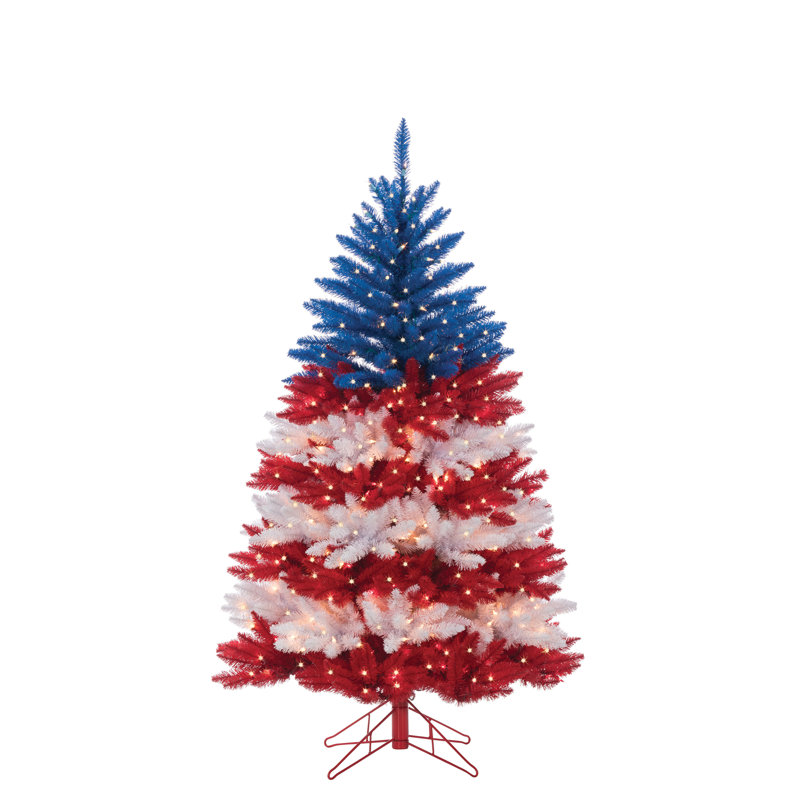 Hashtag Home Patriotic 5 Red Blue White Pine Artificial Christmas Tree With Clear White Lights Reviews Wayfair