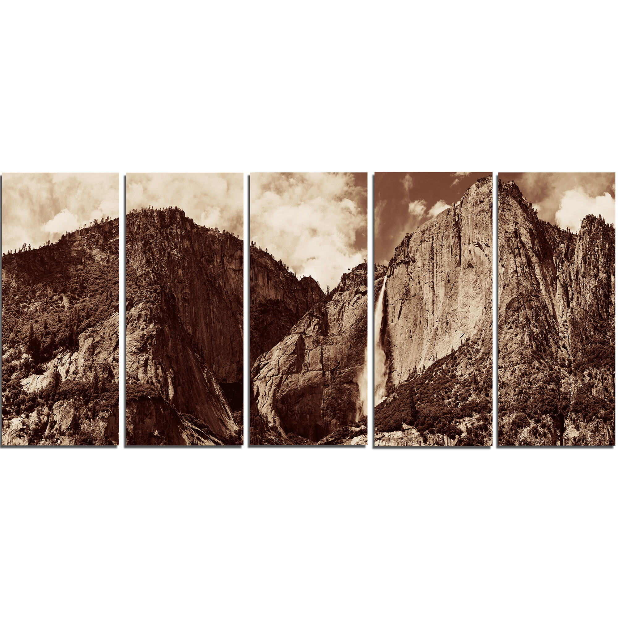 Designart Yosemite Waterfall Panorama 5 Piece Wall Art On Wrapped Canvas Set Wayfair