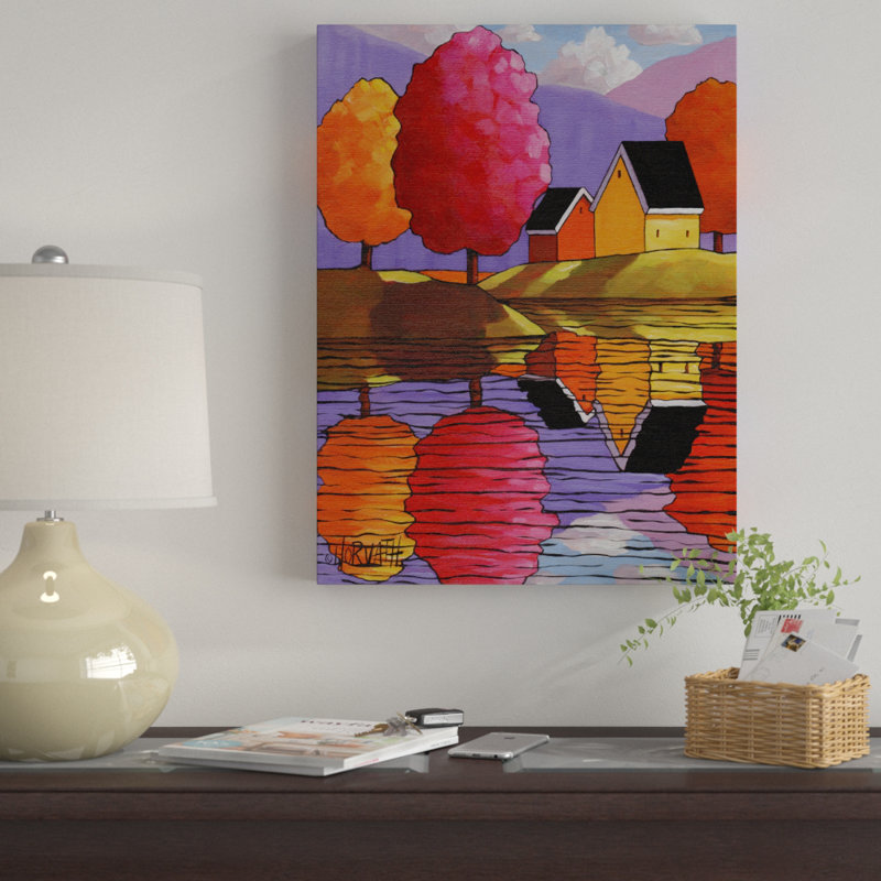 Winston Porter Purple Mountains Colorful Trees Acrylic Painting Print On Wrapped Canvas Wayfair