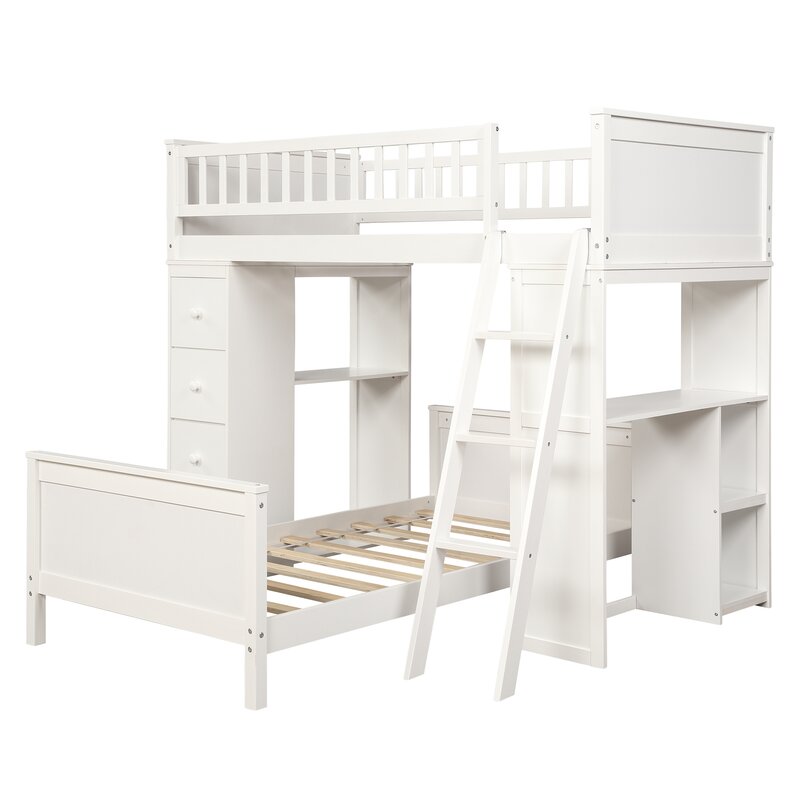 Harriet Bee Hausman Twin Over Twin L Shaped Bunk Bed With Drawers