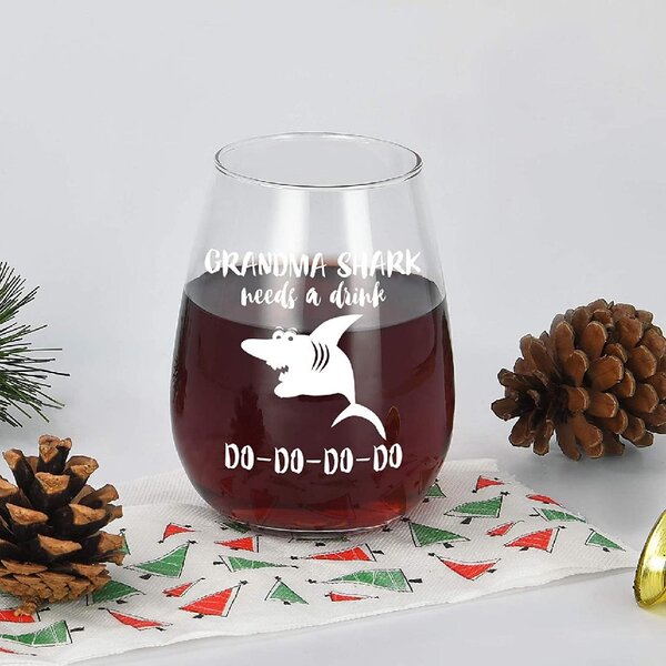 Stemless Holidays or Just Because Christmas Mother's Day Gift For Birthdays Grandma Shark Needs a Drink Funny Wine Glass 