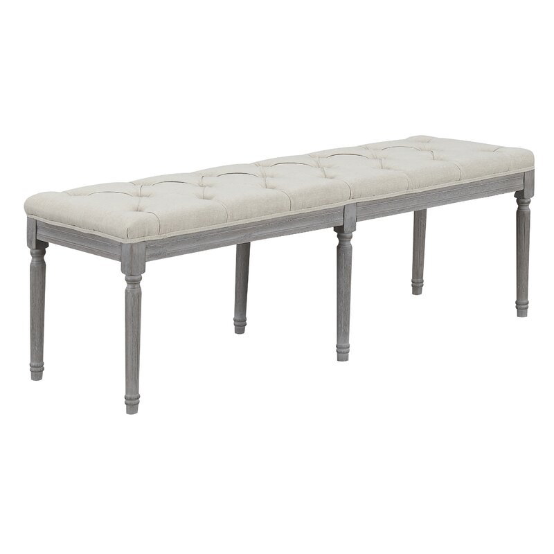 Colin Upholstered Bench - a beautiful tufted upholstered wood bench for the foot of a bed or under a window. #benches #furniture #frenchcountry #homedecor #countryfrench #bedroomdecor