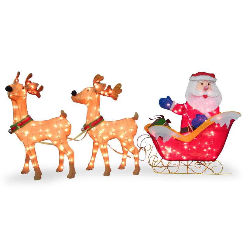 The Holiday Aisle Santa With 2 Deer Sleigh Christmas Decoration