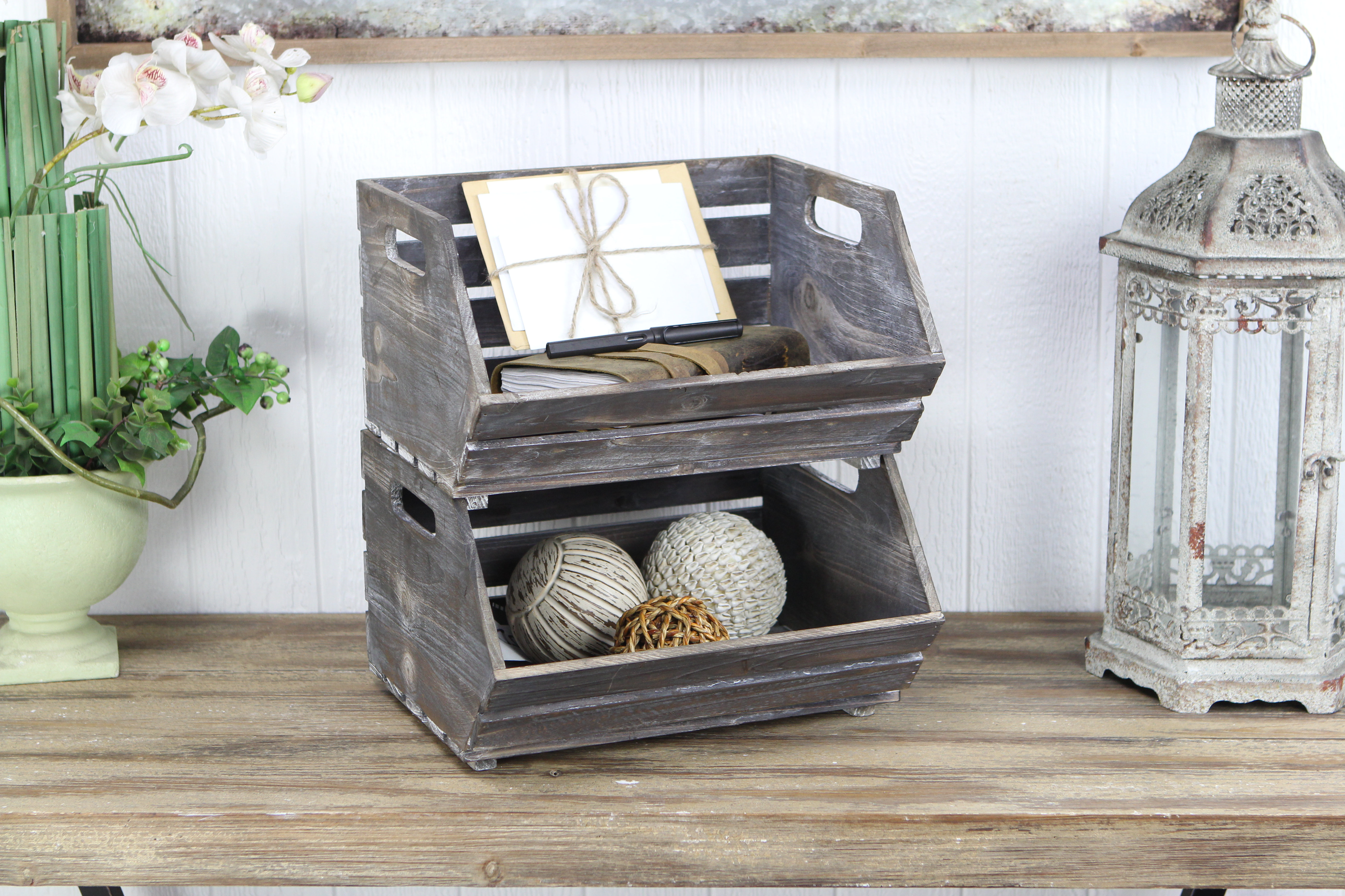 Millwood Pines Slat Stackable Storage Solid Wood Crate Wayfair