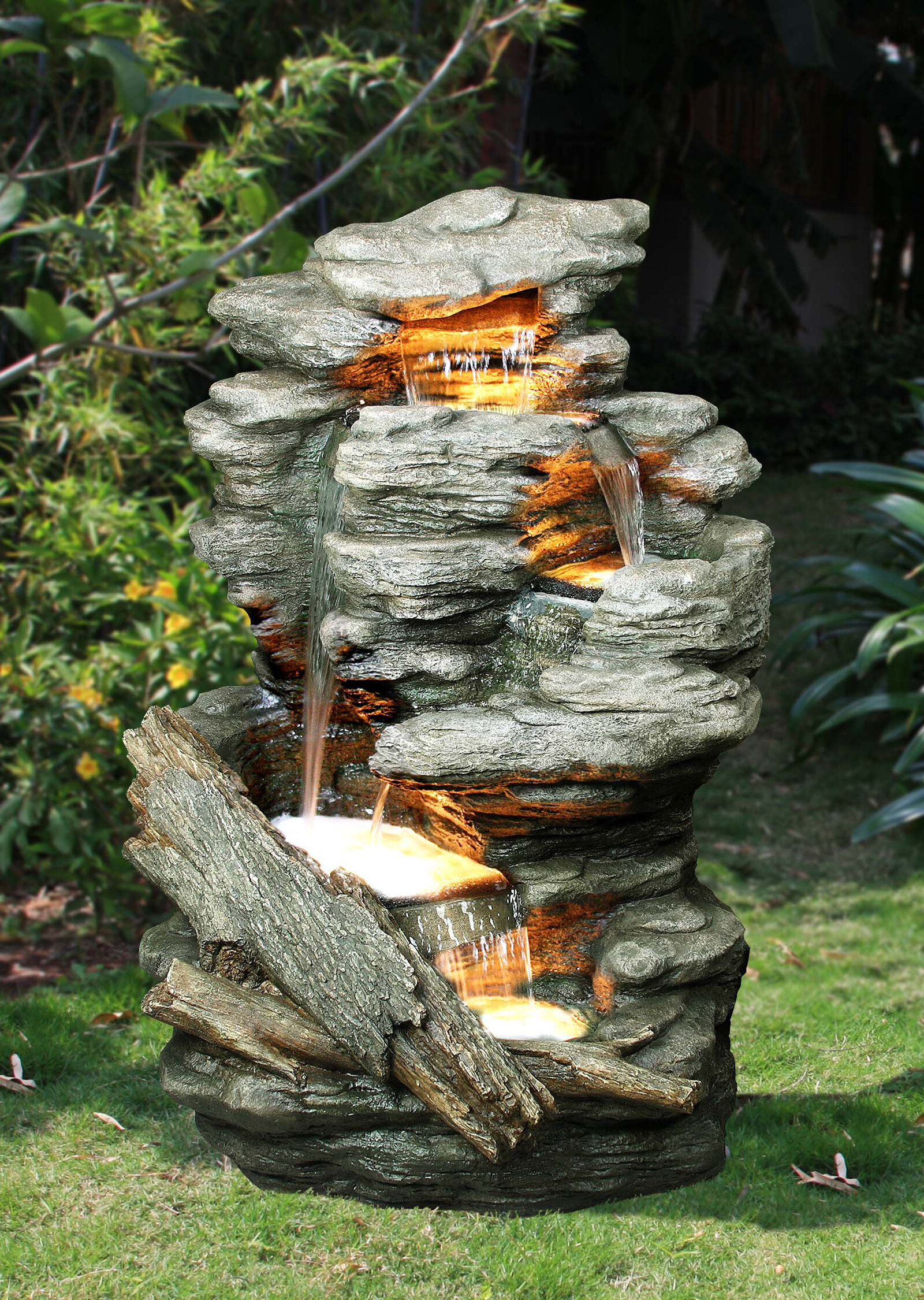 Fiber and Resin Fountain Slate Stone Fountain with LED Light Hi-Line Gift Ltd 