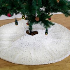 Yous Auto Christmas Faux Fur Plush Tree Skirt Soft with Embroidered Star White Quilted Trim Christmas Base Cover Decoration 90 CM 