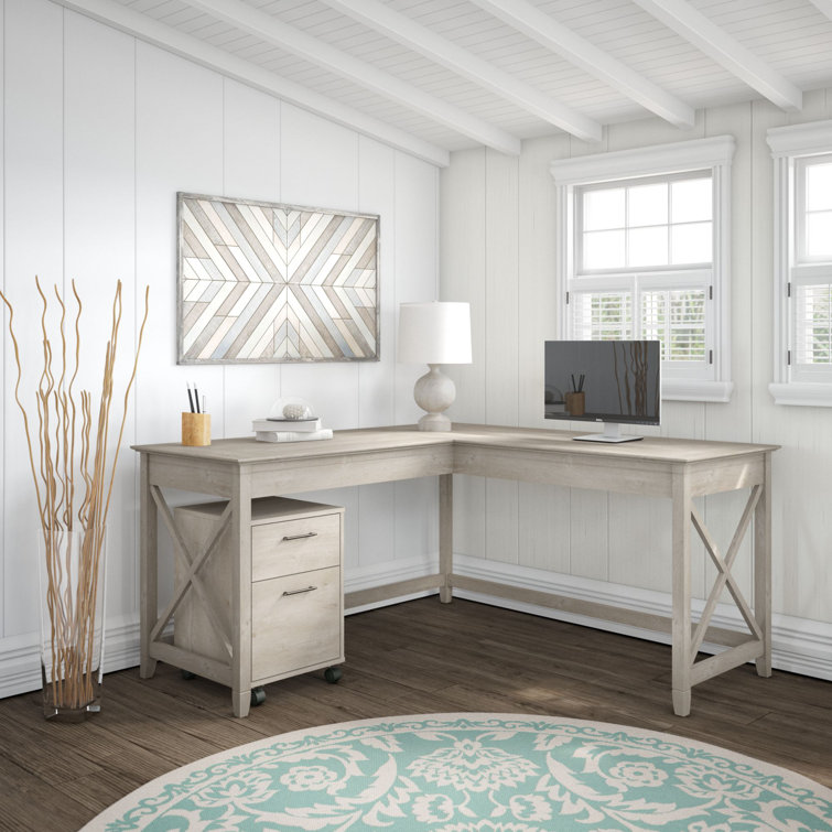 Beachcrest Home Cyra LShaped Credenza Desk & Reviews Wayfair