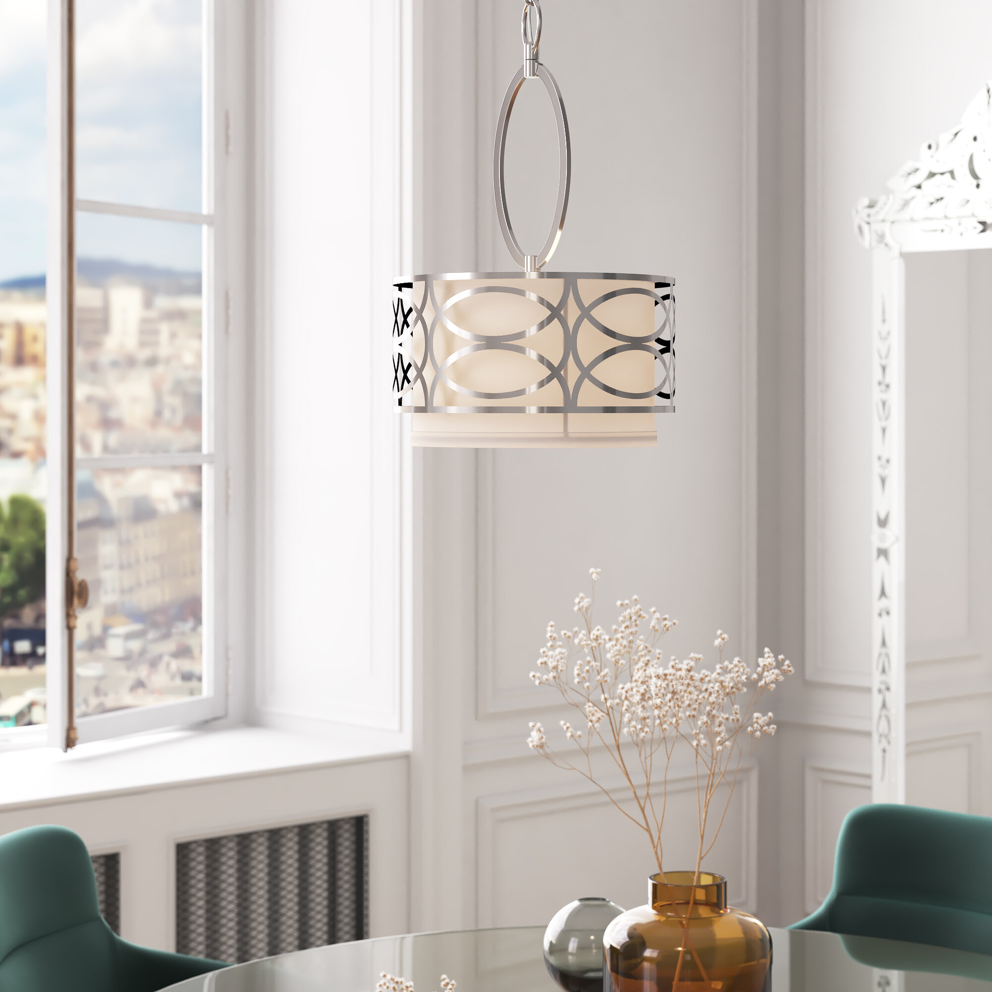 plug in light Country new Glass drum hanging pendant light 