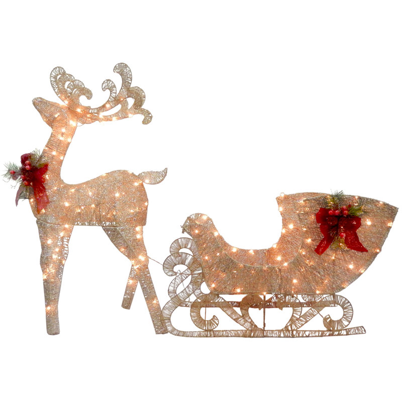 Outdoor Reindeer And Sleigh Wayfair Reindeer Pulling Sleigh Lighted Display