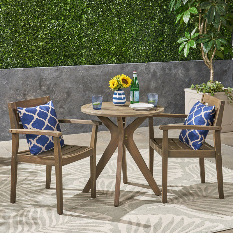 Gracie Oaks Ramage Outdoor Acacia Wood 3 Piece Bistro Set