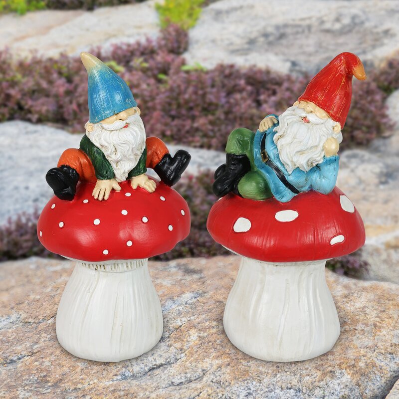 Trinx Garden Gnomes on Mushrooms Statue & Reviews | Wayfair