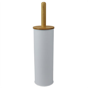 white wooden toilet brush holder