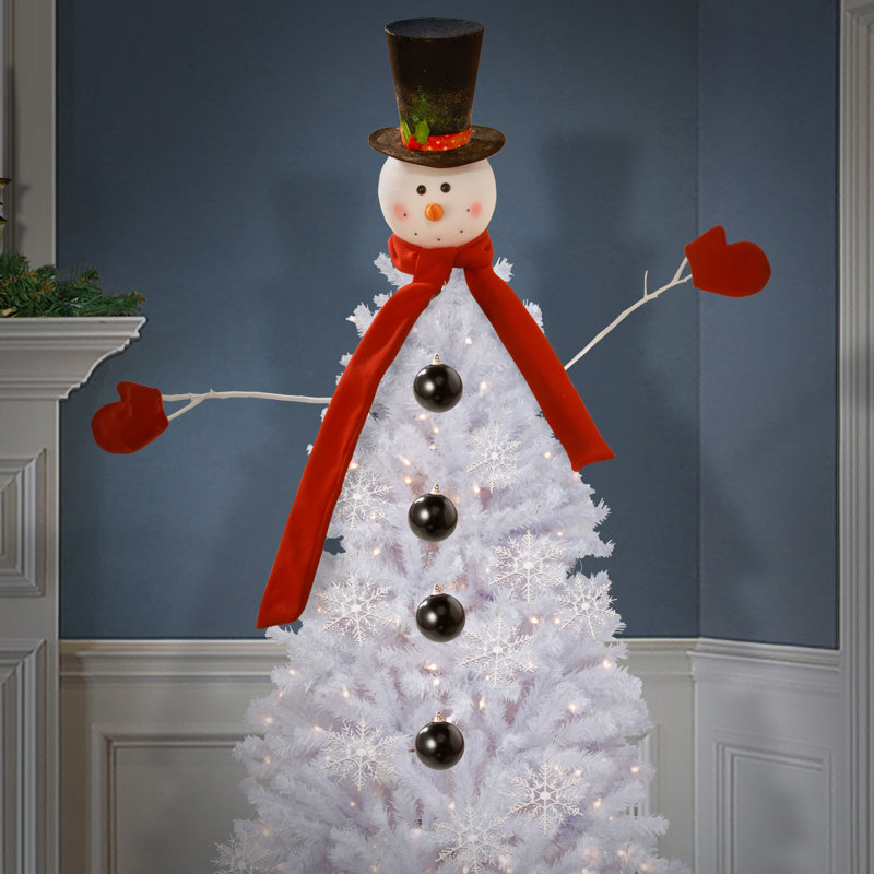 Unique SNOW MAN HEAD CHRISTMAS TREE TOPPER Festive Frosty Ornament Decor Gift