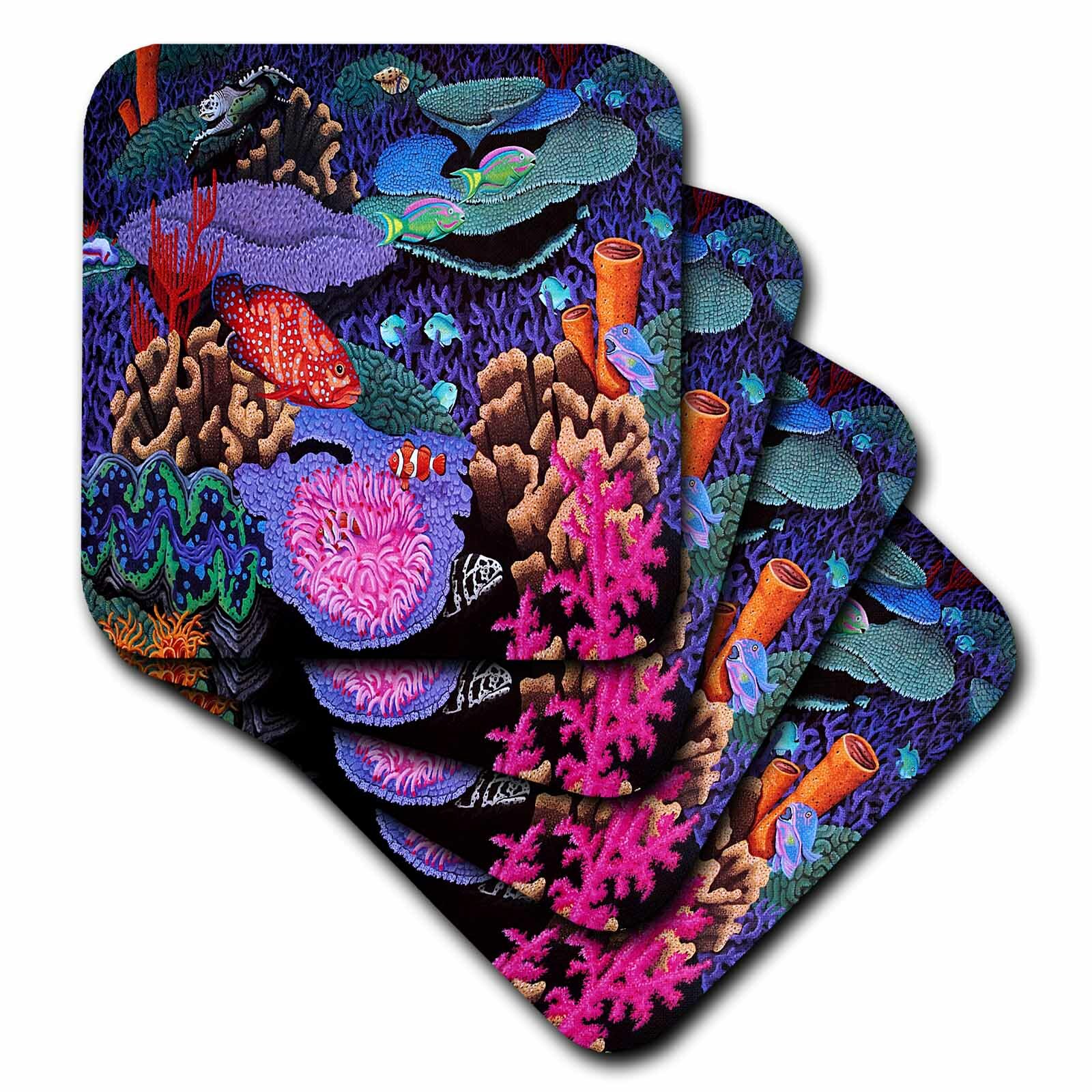 3dRose CST_3217_3 Colorful Fish Ceramic Tile Coasters Set of 4 