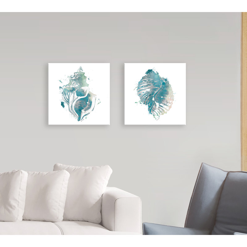 Highland Dunes Teal Watercolor Seashell I And Iv Watercolor
