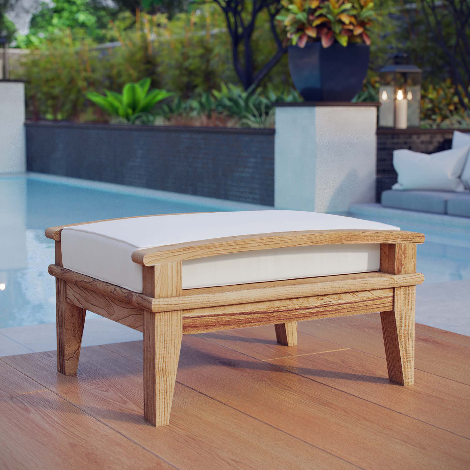 Belle Glade Outdoor Teak Ottoman With Cushion Reviews Joss Main