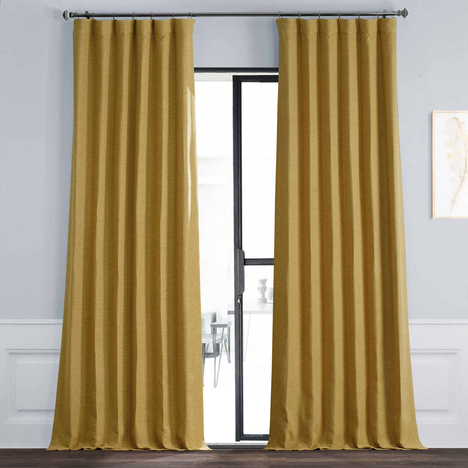 PAIRS OF  GOLD  OCHRE YELLOW TEXTURED  EYELET BLOCK OUT LIGHT LINED CURTAINS 