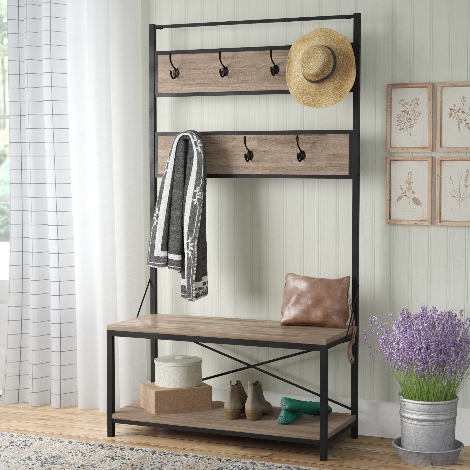 hall tree bench shoe rack