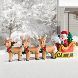 VIVOHOME 7 FT Inflatable LED Santa Claus Reindeers W/Sleigh Christmas Yard Decor 