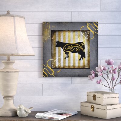 'Gold Welcome to Our Bistro Cow 2' Graphic Art Print on Wrapped Canvas August Grove