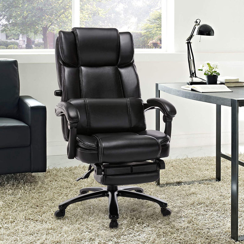 Inbox Zero Big And Tall Reclining Office Chair High Back Executive Computer Desk Chair With Adjustable Built In Lumbar Support Angle Recline Locking System And Footrest Thick Padding For Comfort Reviews