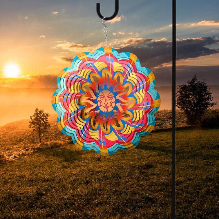 3d Wind Spinners for Yard and Garden Sun Wind Spinner Outdoor Metal 12 inch Spinfinity Hanging Garden Spinner Outdoor Clearance Porch Ornament,Large Sunface Stainless Steel Spinning Wind Art Catcher 