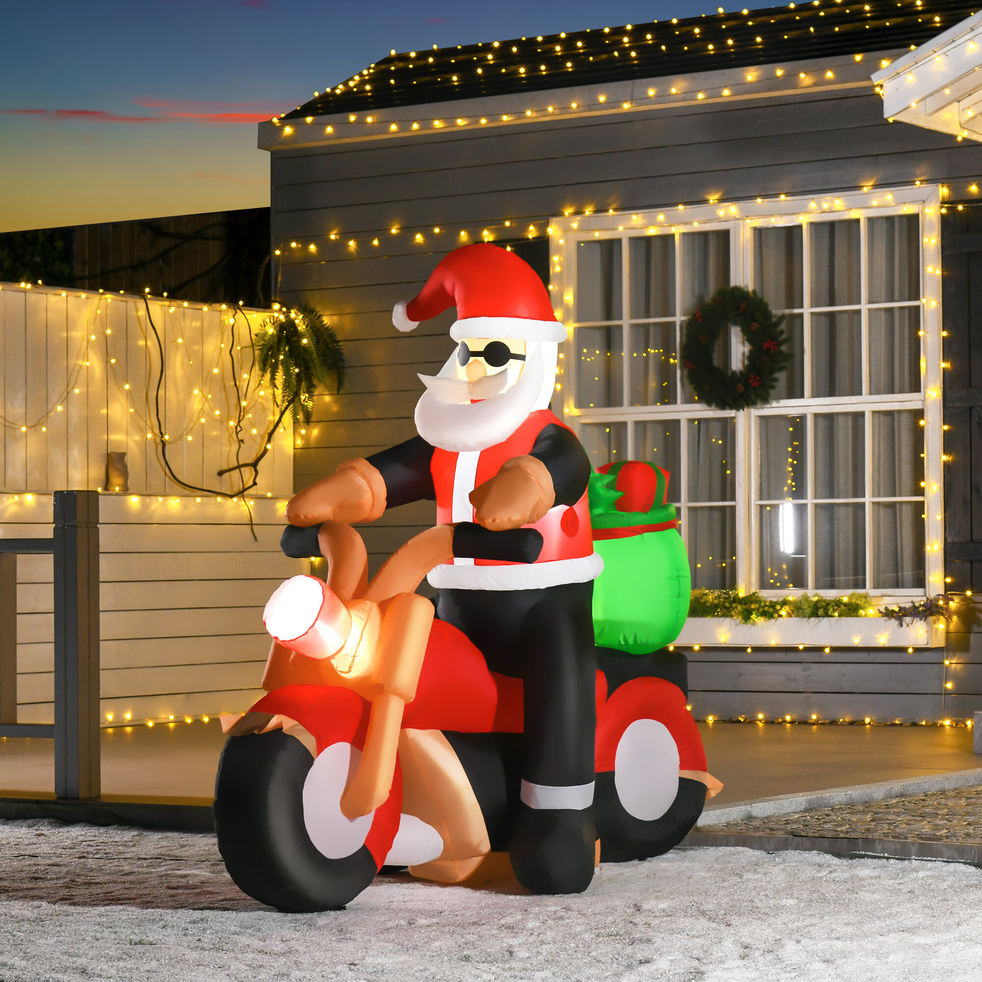 The Holiday Aisle® Santa Claus Riding a Motorcycle Inflatable & Reviews