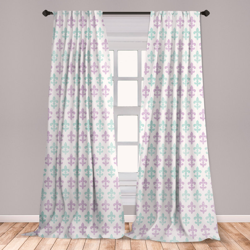 East Urban Home Ambesonne Fleur De Lis 2 Panel Curtain Set Abstract Old Fashioned Lily Flowers With Grunge Look Pastel Colors Lightweight Window Treatment Living Room Bedroom Decor 56 X 95 Mint