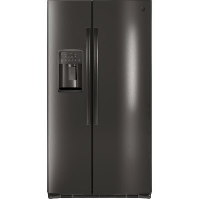 GE Appliances 25.3 cu. ft. Energy Star Side-by-Side Refrigerator Finish: Black Stainless Steel