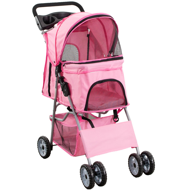 pink and white stroller