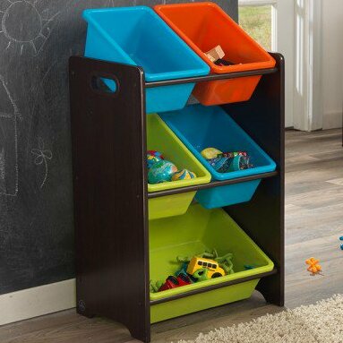 multi colored toy storage bins