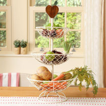 Two Tier Wire Basket Fruit Veggie Stand Footed Dessert Basket Farmhouse Decor 
