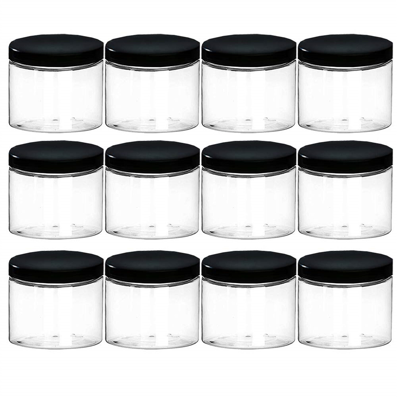 Vivid Clear Wide Mouth Plastic Jars With Smooth Black Lids And Labels 12 Pack Pet Containers Great For Cream Cosmetics Slime Storage Jars Wayfair