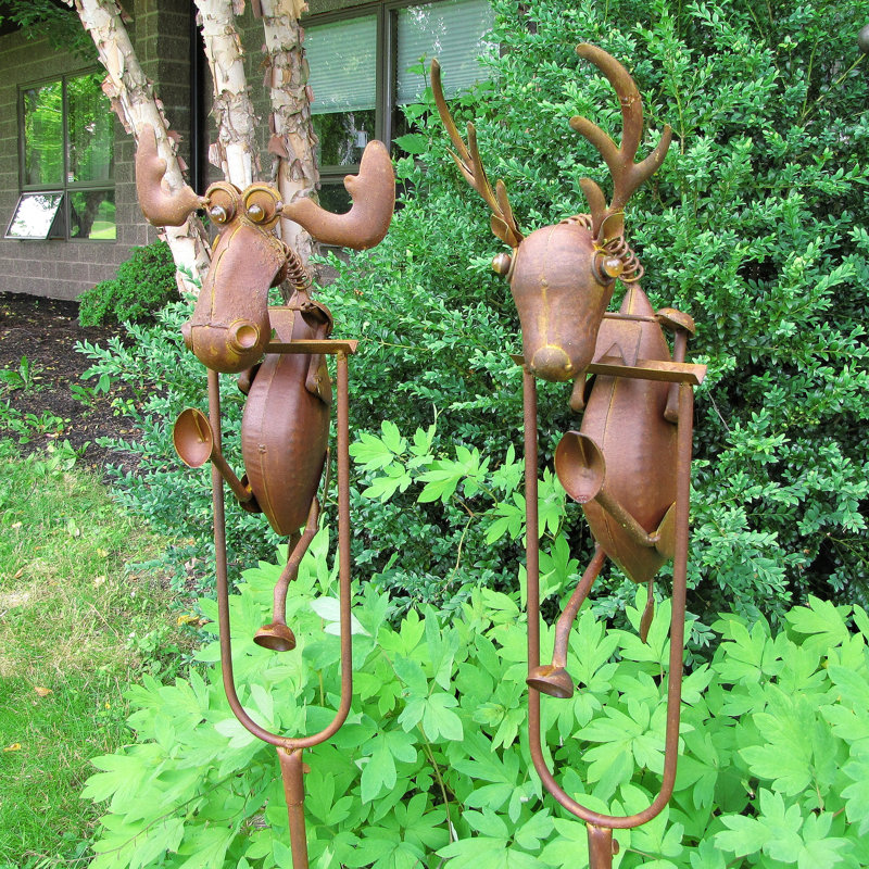 Millwood Pines Conant Rocking Moose And Deer 2 Piece Garden Stake