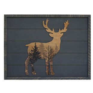 rustic Pallet Wood wall plaque – quality hand crafted – hand drawn blue Stag’s Head – brown green and hand printed male red deer design