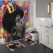 Black Girl Purple Afro Hair Black Shirt Bubble Colorful Background Black Girl Shower Curtain Decor 70 x 70 Inches Waterproof Mildew Resistant Polyester Fabric Machine Washable 12pcs Hooks