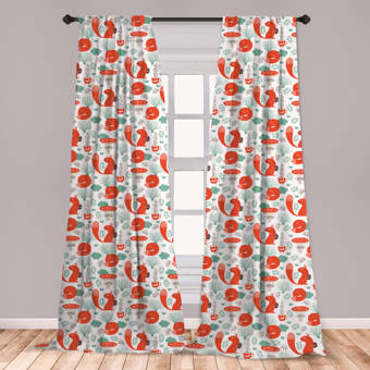 East Urban Home Ambesonne Animal Curtains Animals Nature Whimsical Squirrel Sleeping Fox Fungus Hot Tea Window