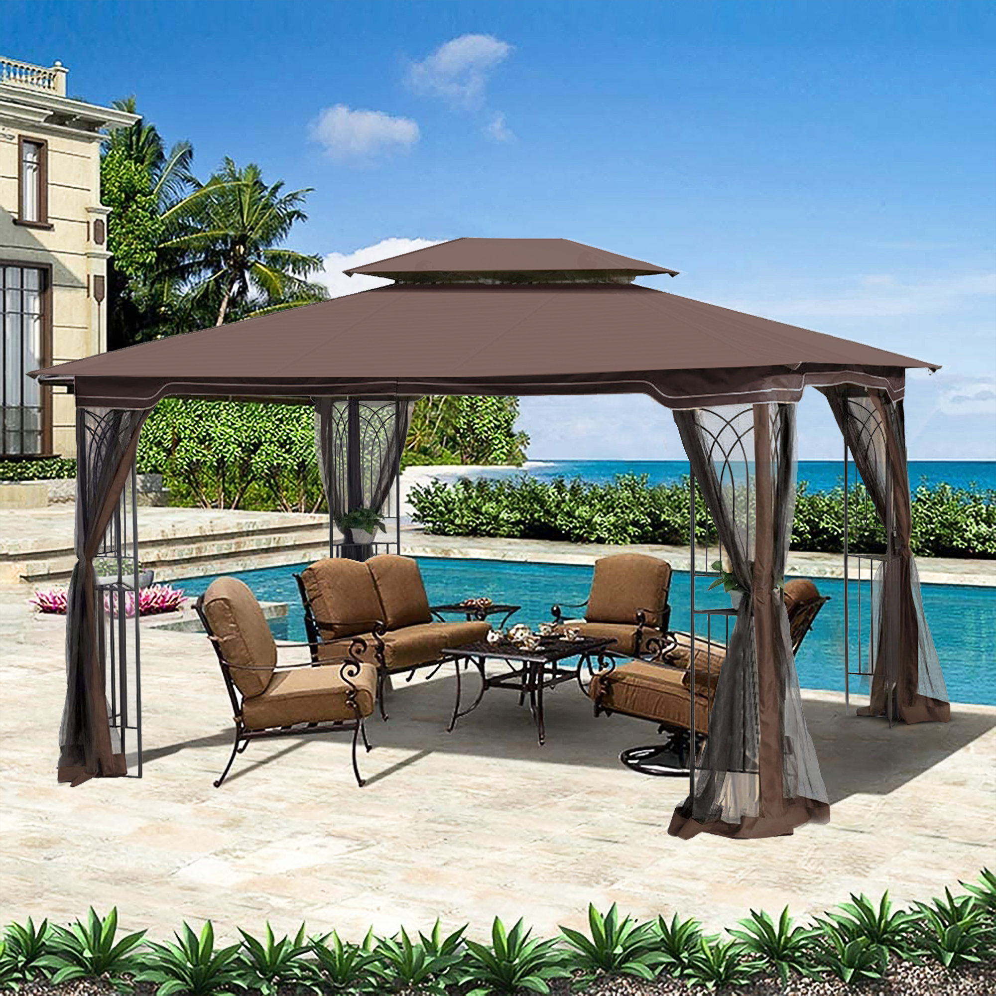 13 Ft. W x 10 Ft. Metal Patio Gazebo 