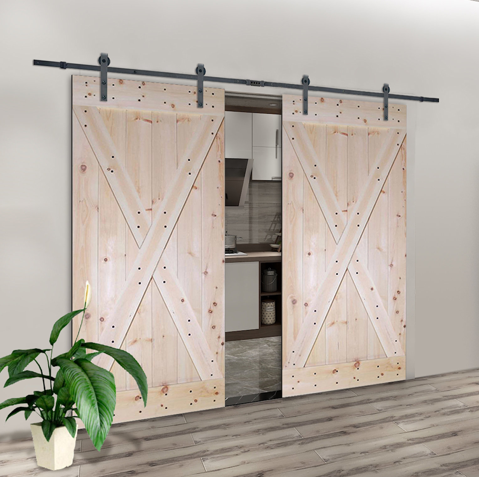 Paneled Wood Unfinished Barn Door With Installation Hardware Kit