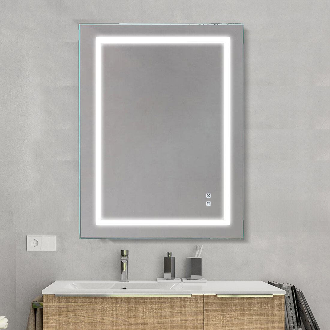 Brayden Studio 28 In W X 36 In H Frameless Rectangular Anti Fog Led Light Bathroom Vanity Mirror In Brushed Nickel Wayfair