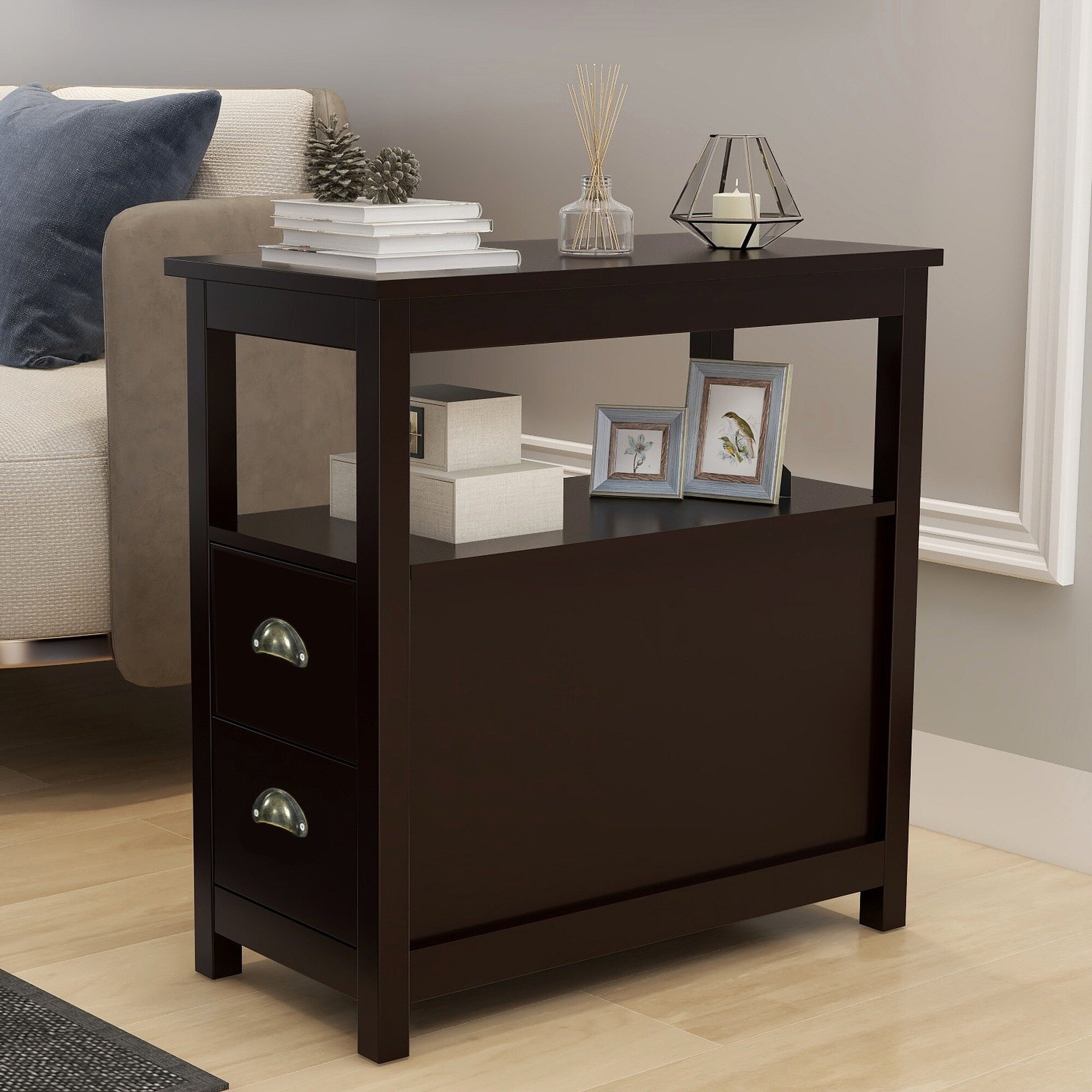 Details about   Bedroom Nightstand Beside Side End Table Modern Organizer with Basket Storage 