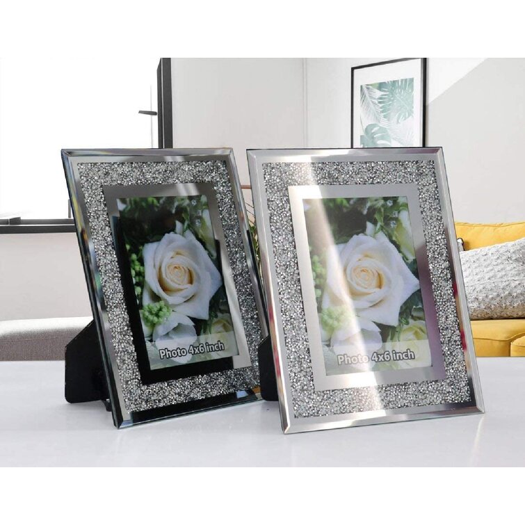 Free Standing 8x10 Crystal Mirror Border Glass Glitter Photo Picture Frame Home 