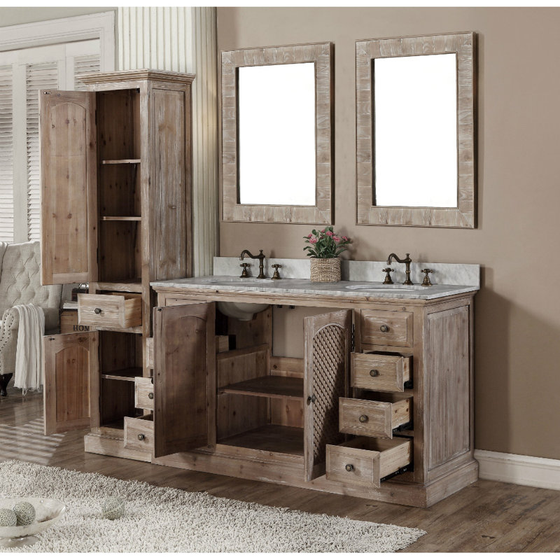 Laurel Foundry Modern Farmhouse Clemmie Double Bathroom Vanity Set With Linen Tower Wayfair