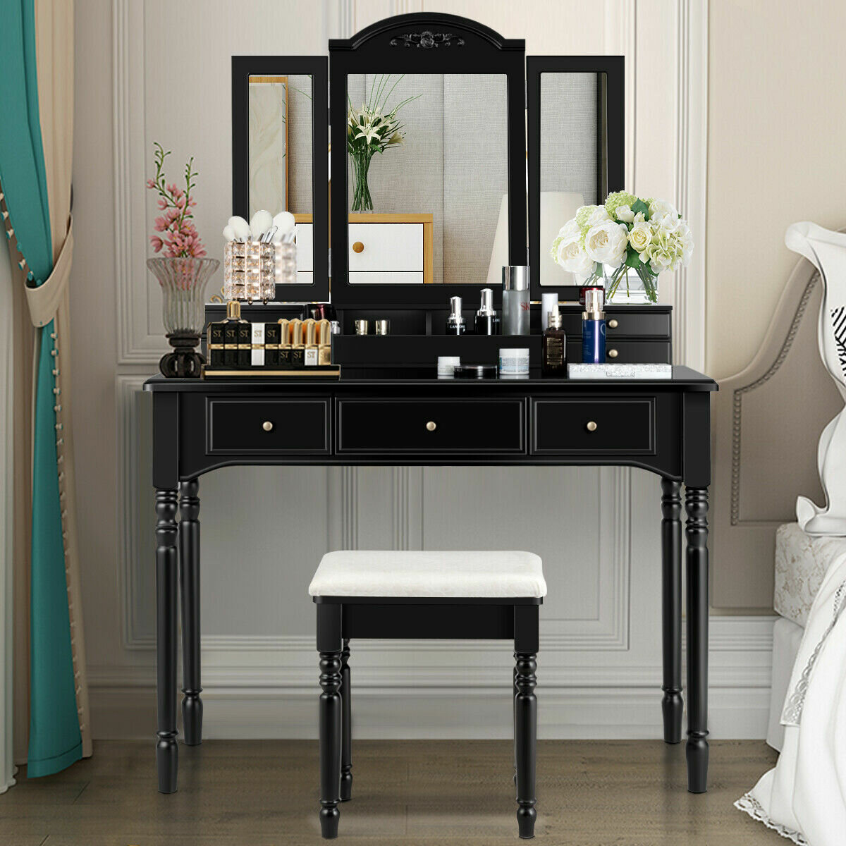 Darby Home Co Bowdon Vanity Set With Stool And Mirror Reviews Wayfair