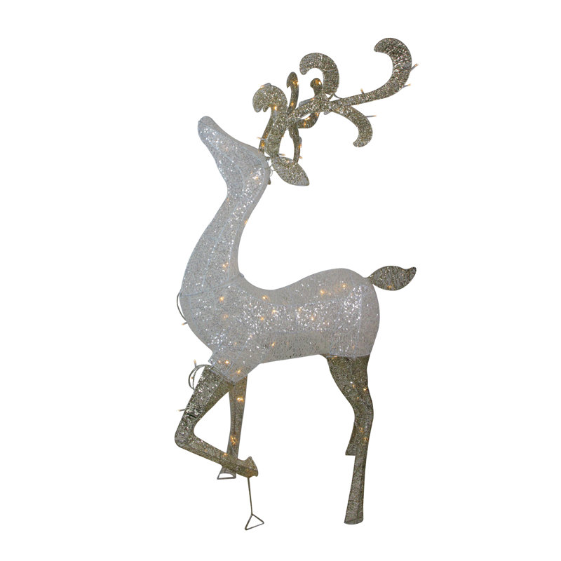 Northlight 52 Led Lighted Silver And Gold Glitter Drenched Reindeer Christmas Yard Decoration