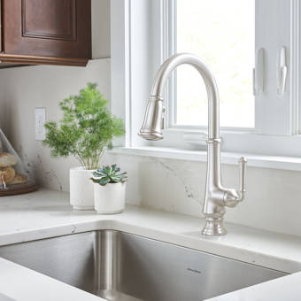 7185srs Orb C Moen Brantford Pull Out Single Handle Kitchen Faucet With Powerboost And Reflex Reviews Wayfair