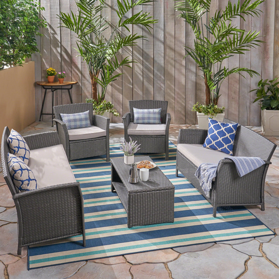 Woliung Outdoor 5 Piece Rattan Sofa Seating Group with Cushions