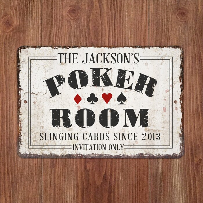 Personalized Distressed Vintage Look Poker Room Textual Art On Metal