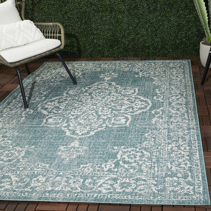 Charlton Home® Olvera Teal Indoor/Outdoor Rug & Reviews | Wayfair