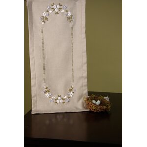 Linen Embroidered Ribbon Roses Table Runner